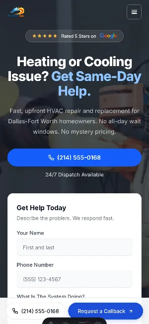 HVAC contractor website built by Ascend Zap