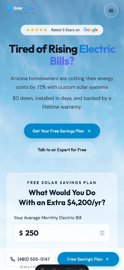 Solar installer website built by Ascend Zap